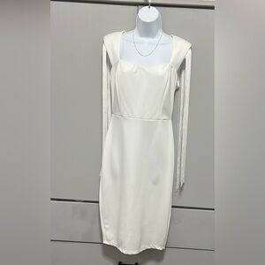 Elegant White Dress with Fringe Sleeves